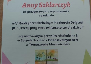 dyplom dla Anny Szklarczyk
